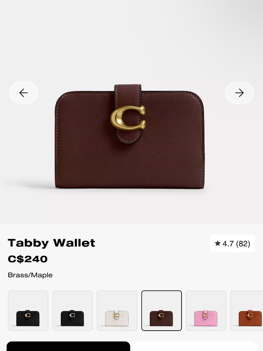 Coach Tabby Small Wallet in Maple Brown with Brass C Hardware
